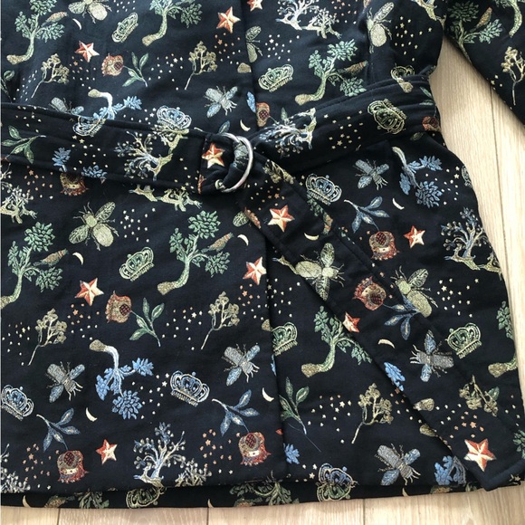 H&M Botanical Embroidered Midi Length Jacket in Black Size S - Picture 11 of 15